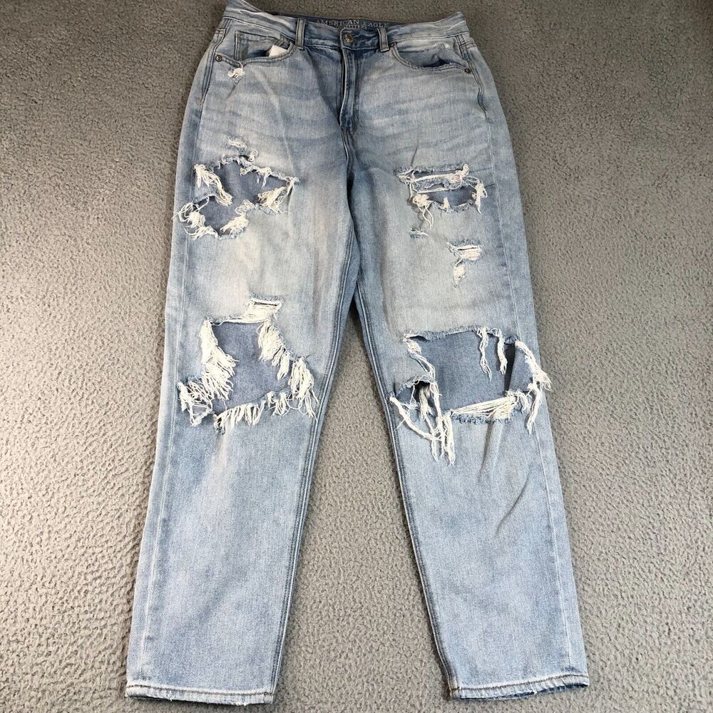 American Eagle Jeans Womens 10 Blue Preppy Distressed Mom‎ Demin Thrashed Grunge